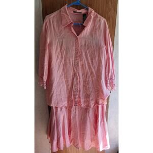 Vtg Liz Claiborne Linen 2Pc Set Size 16 Peach Broomstick Maxi Skirt Cottagecore